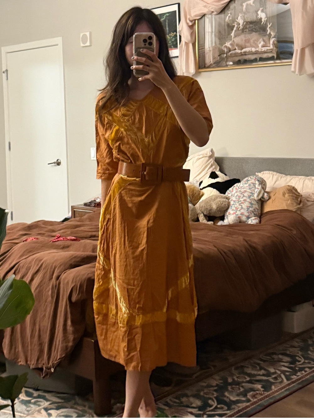 Chasing unicorns orange velvet trim midi dress